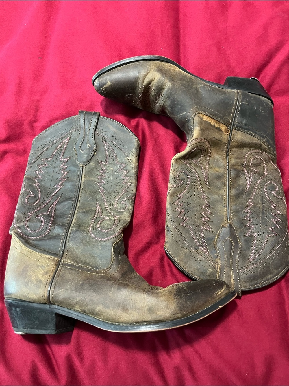 Women's Brown Distressed Leather Western Heeled Boots